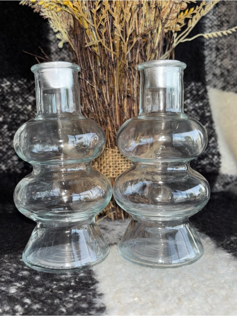 Crescent Clear glass candle holders NEW